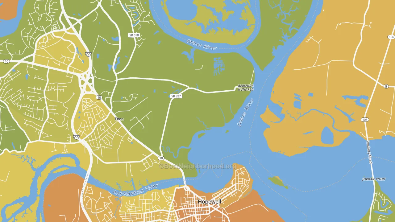 Map of the best neighborhoods in the Highland Park area, with better matches in green and worse matches in red