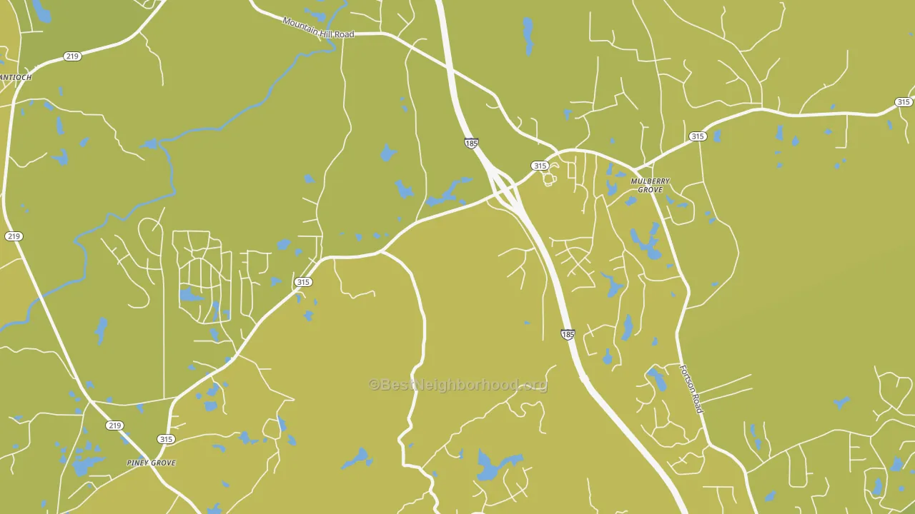Map of the best neighborhoods in the Highland Pines area, with better matches in green and worse matches in red