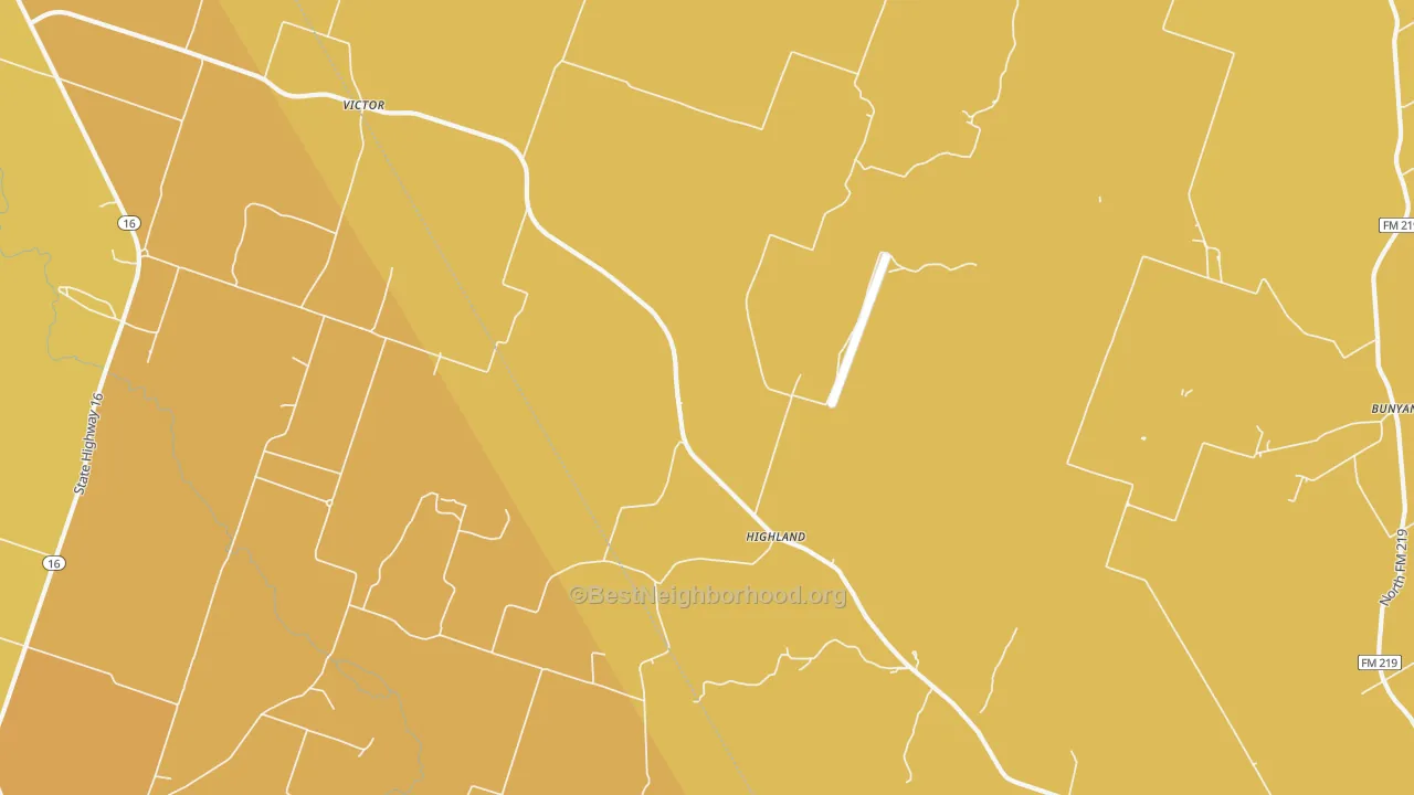 Map of the best neighborhoods in the Highland area, with better matches in green and worse matches in red