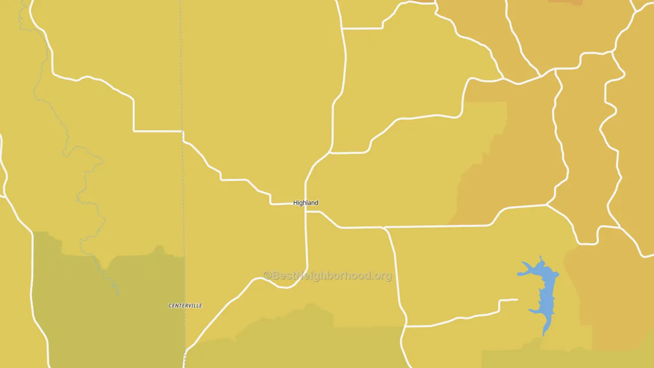 Map of the best neighborhoods in the Highland area, with better matches in green and worse matches in red