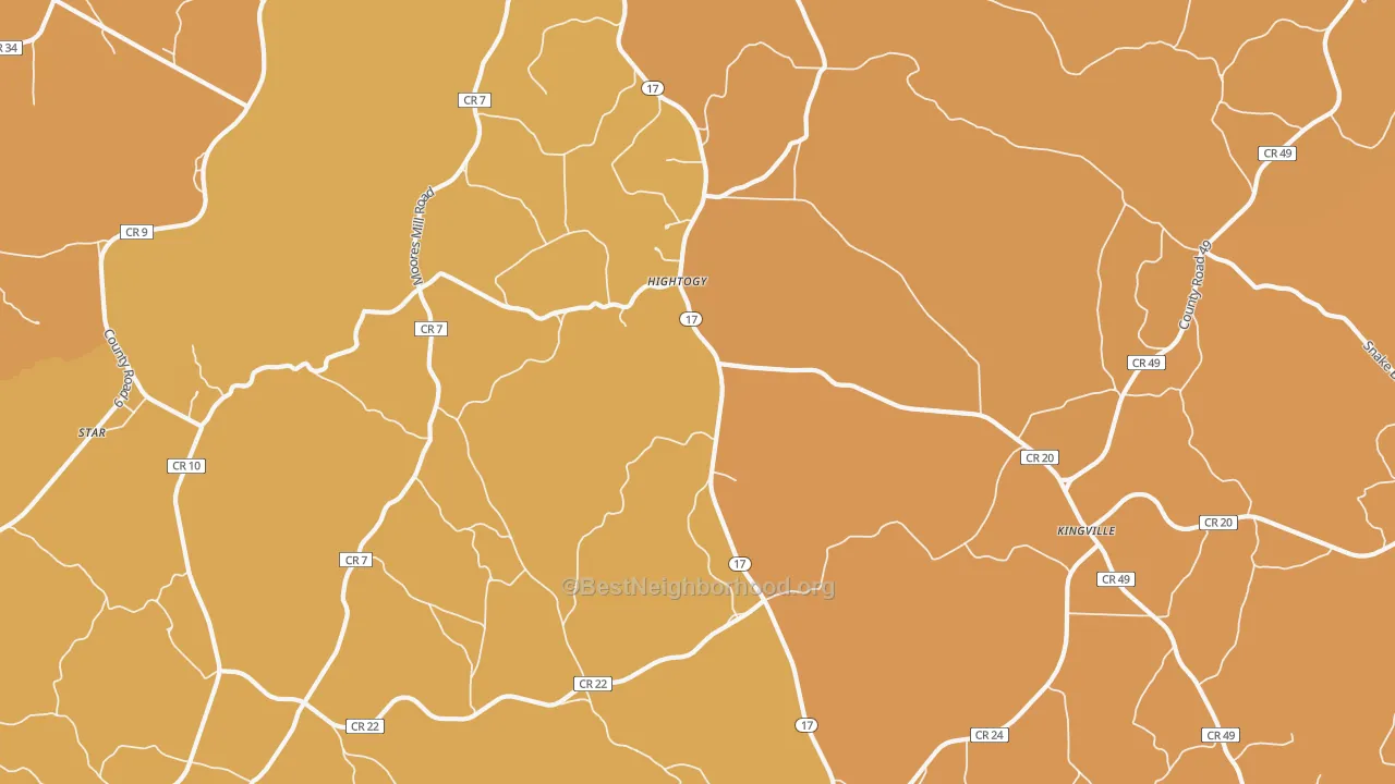 Map of the best neighborhoods in the Hightogy area, with better matches in green and worse matches in red