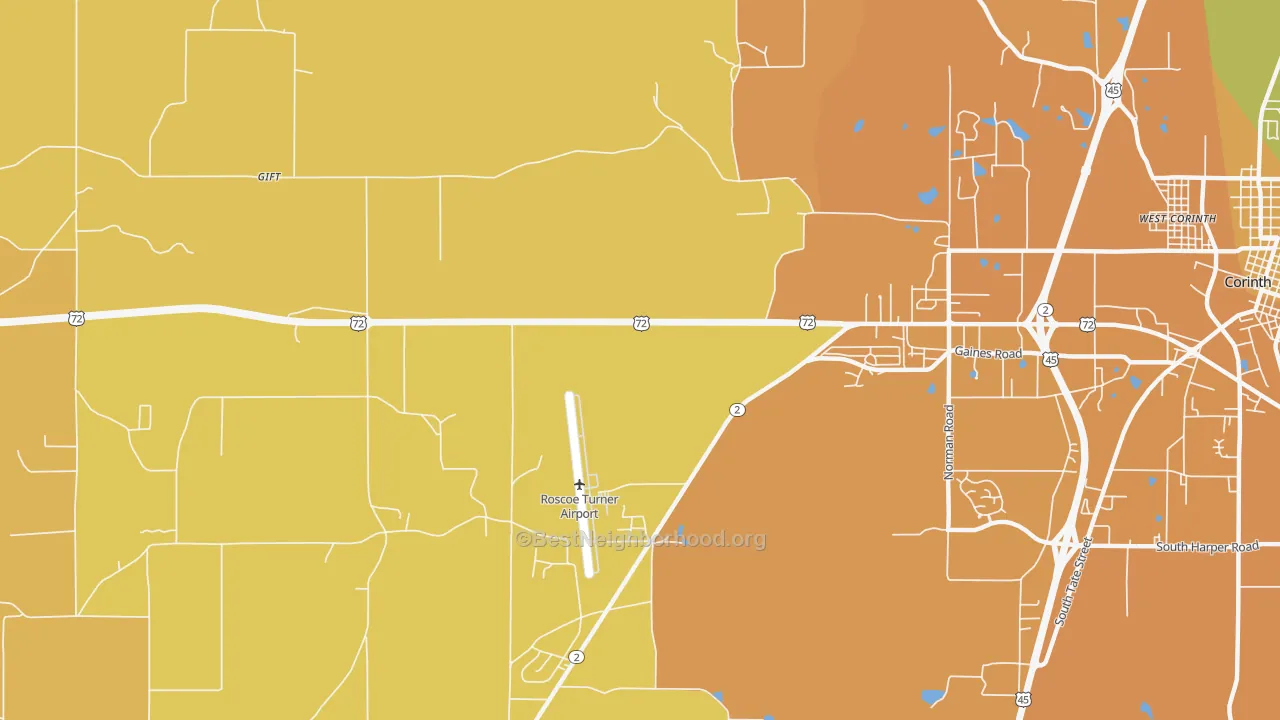 Map of the best neighborhoods in the Hightown area, with better matches in green and worse matches in red