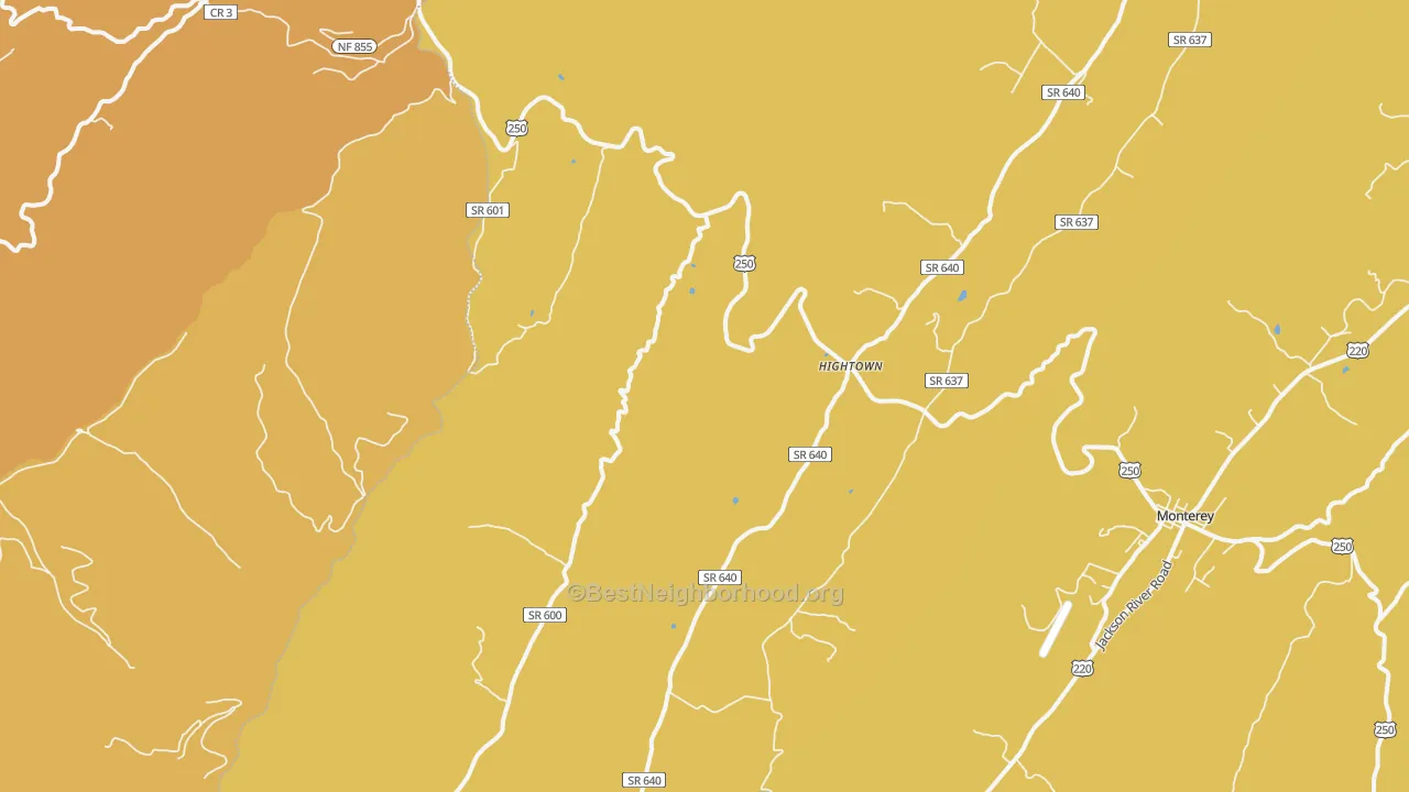 Map of the best neighborhoods in the Hightown area, with better matches in green and worse matches in red
