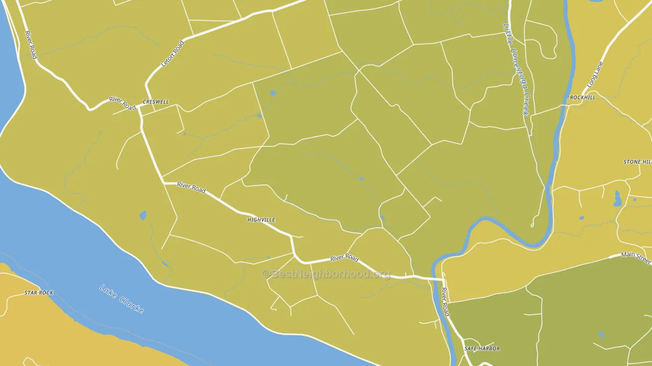 Map of the best neighborhoods in the Highville area, with better matches in green and worse matches in red