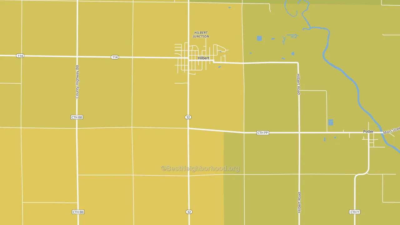Map of the best neighborhoods in the Hilbert Junction area, with better matches in green and worse matches in red