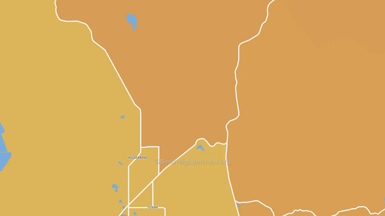 Map of the best neighborhoods in the Hildebrand area, with better matches in green and worse matches in red