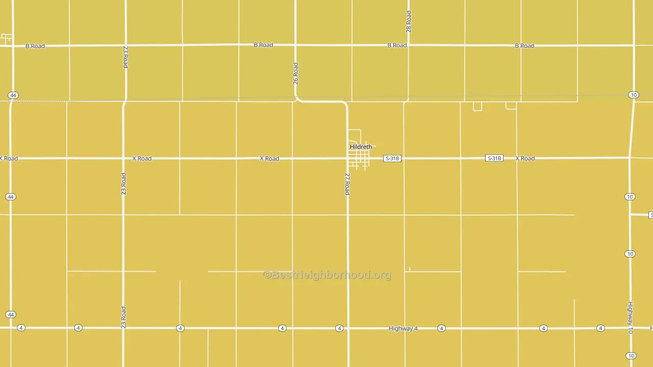 Map of the best neighborhoods in the Hildreth area, with better matches in green and worse matches in red