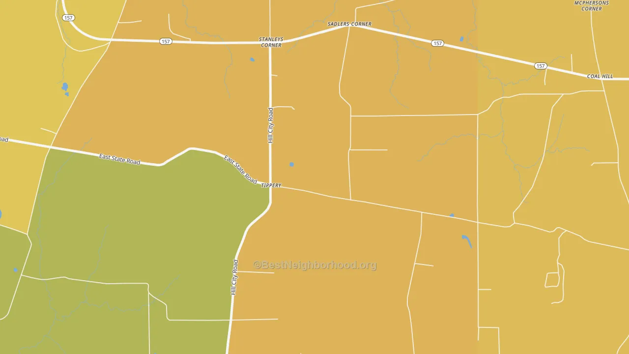 Map of the best neighborhoods in the Hill City area, with better matches in green and worse matches in red