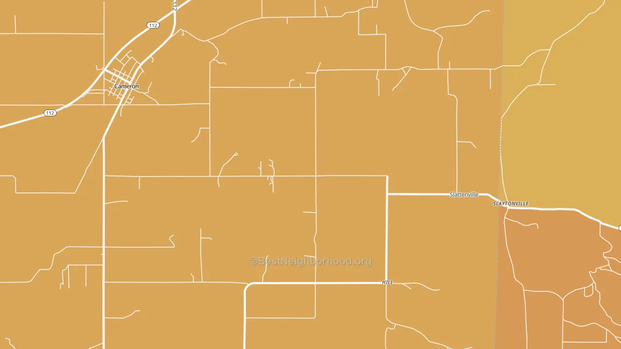 Map of the best neighborhoods in the Hill area, with better matches in green and worse matches in red