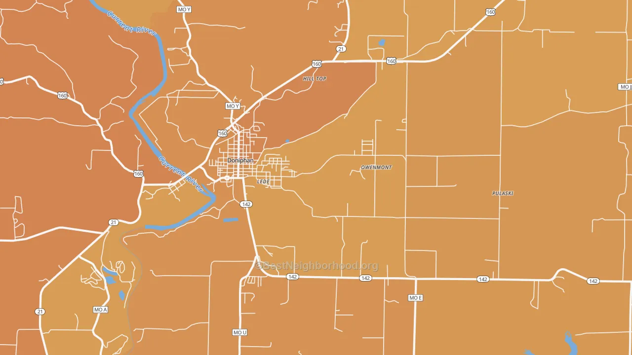 Map of the best neighborhoods in the Hill Top area, with better matches in green and worse matches in red