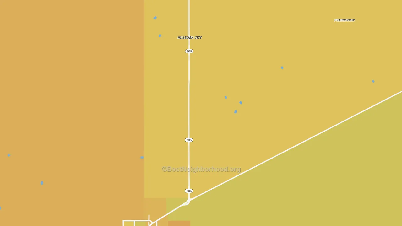 Map of the best neighborhoods in the Hillburn City area, with better matches in green and worse matches in red