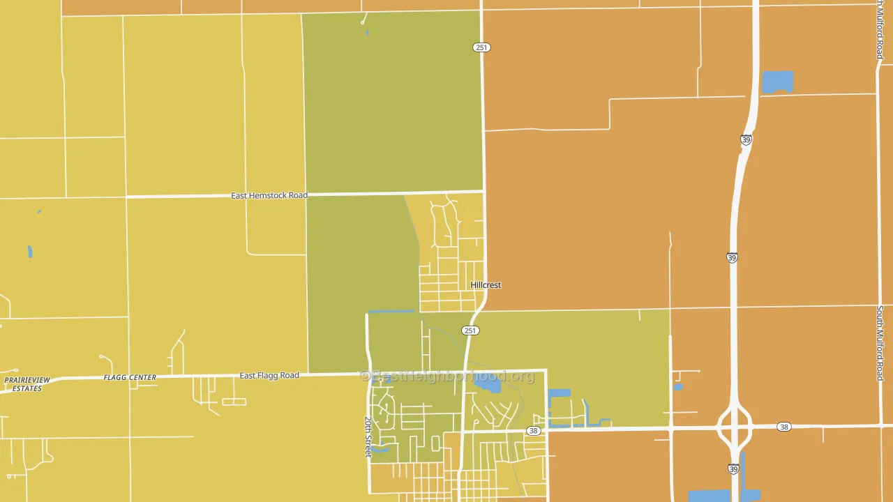 Map of the best neighborhoods in the Hillcrest area, with better matches in green and worse matches in red