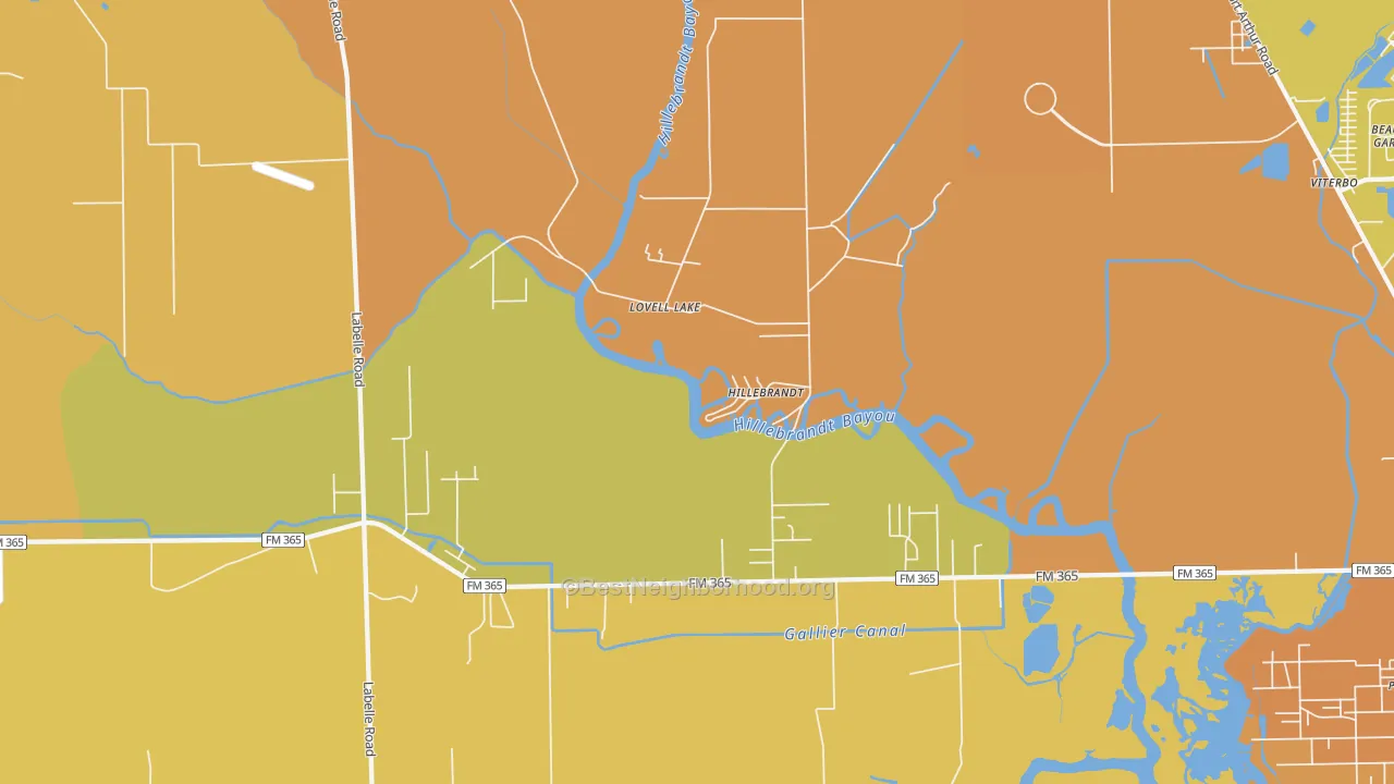 Map of the best neighborhoods in the Hillebrandt area, with better matches in green and worse matches in red