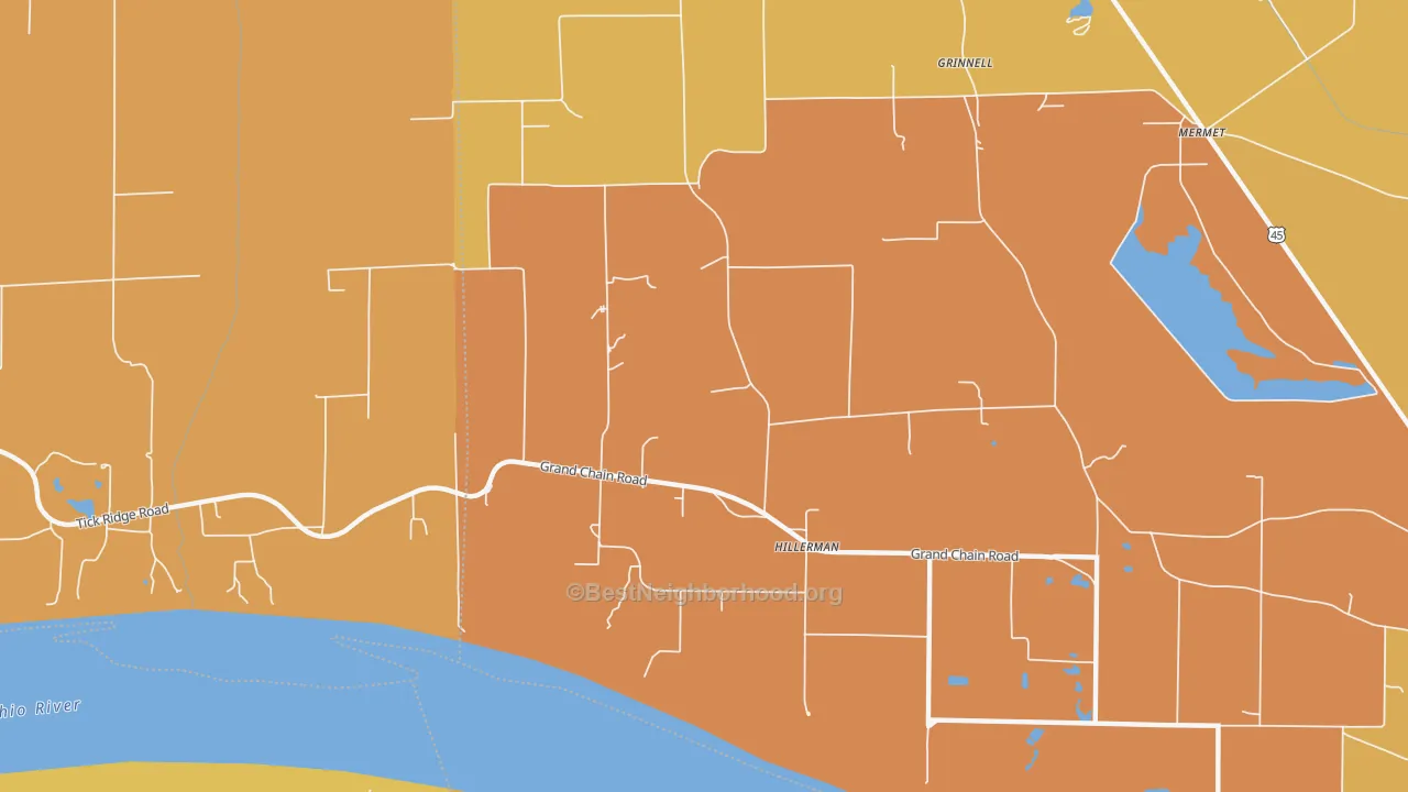 Map of the best neighborhoods in the Hillerman area, with better matches in green and worse matches in red