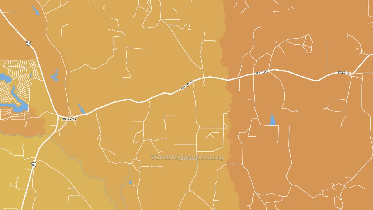 Map of the best neighborhoods in the Hillister area, with better matches in green and worse matches in red
