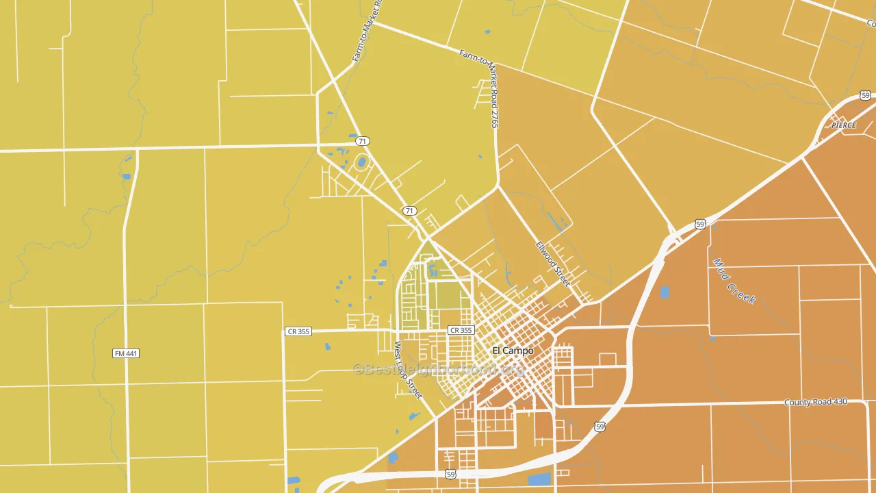 Map of the best neighborhoods in the Hillje area, with better matches in green and worse matches in red