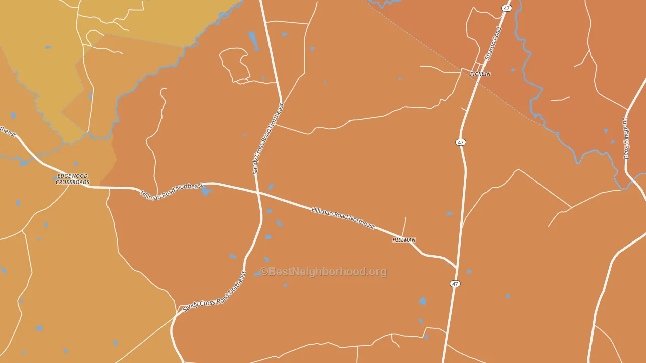 Map of the best neighborhoods in the Hillman area, with better matches in green and worse matches in red
