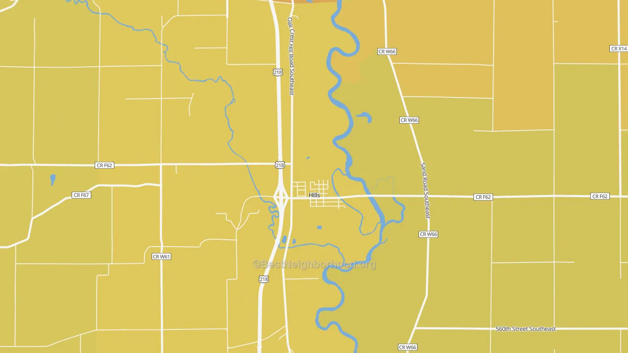 Map of the best neighborhoods in the Hills area, with better matches in green and worse matches in red