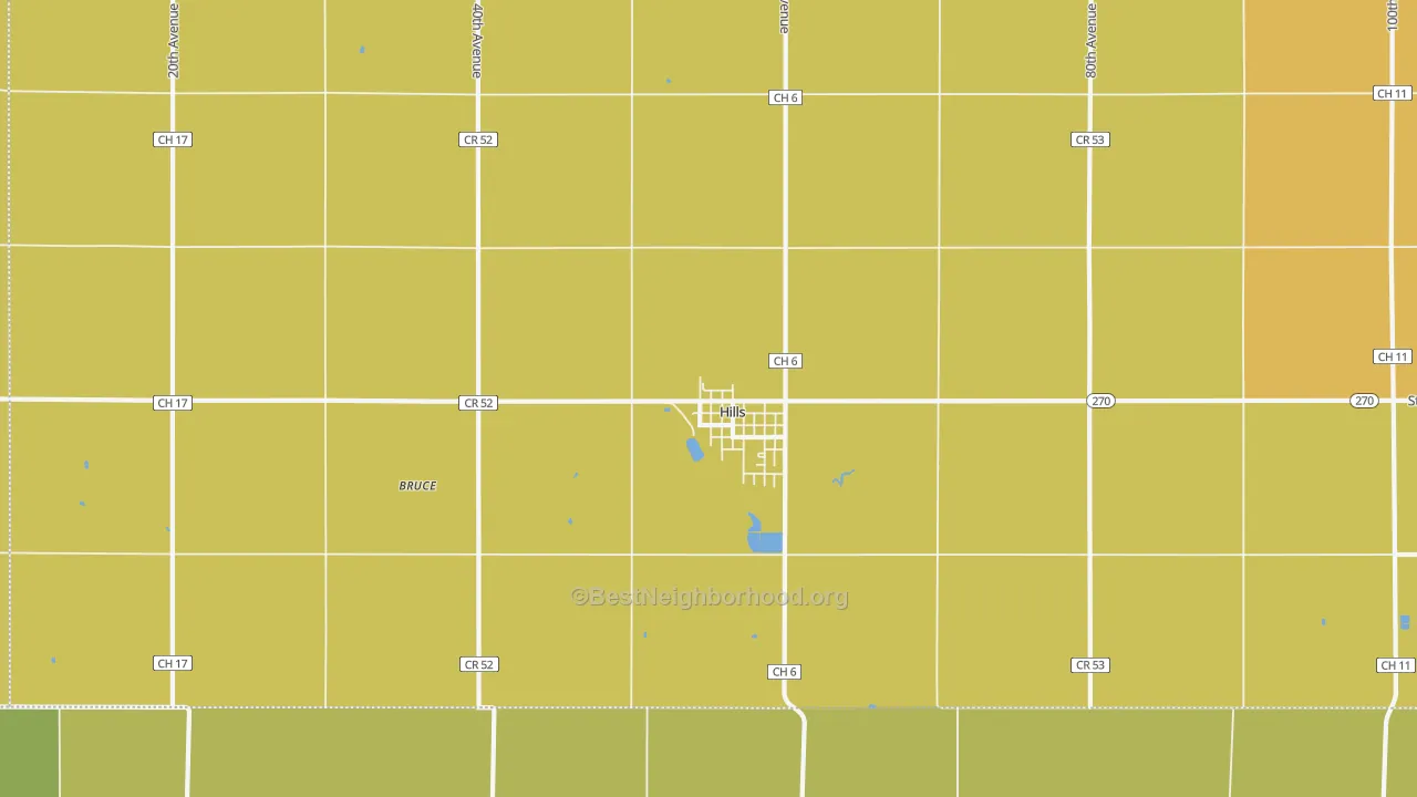 Map of the best neighborhoods in the Hills area, with better matches in green and worse matches in red