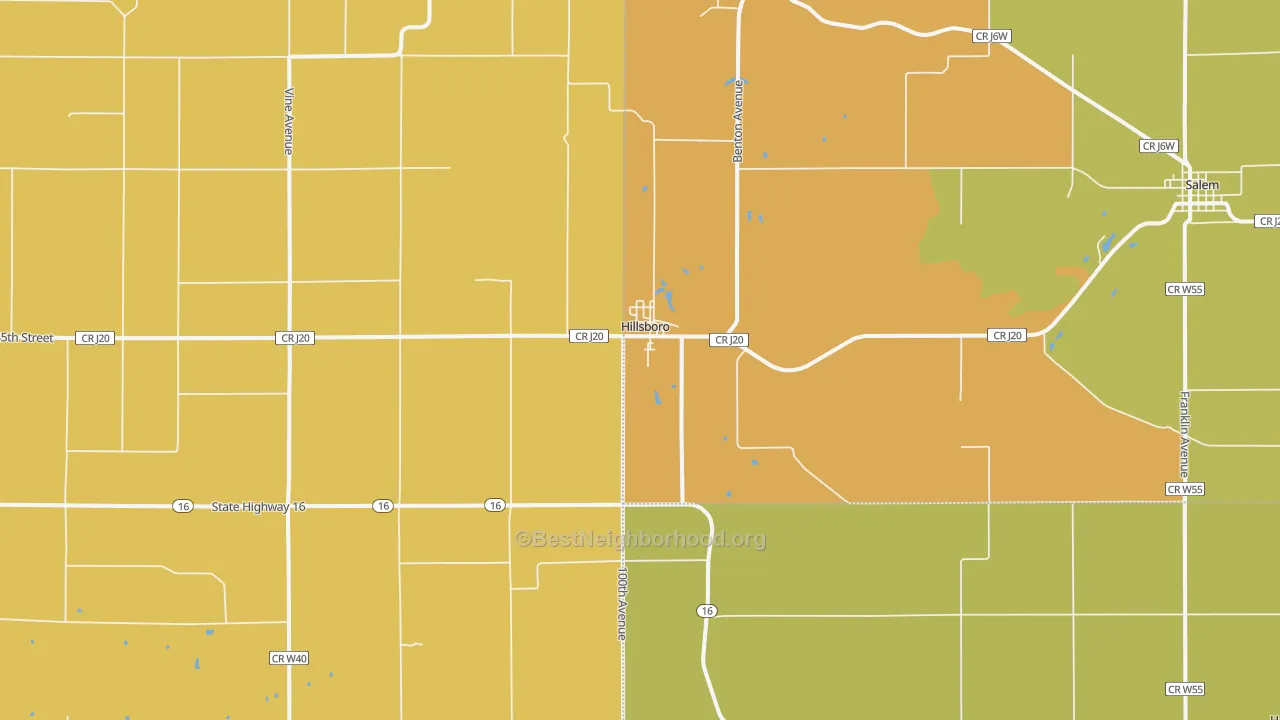 Map of the best neighborhoods in the Hillsboro area, with better matches in green and worse matches in red
