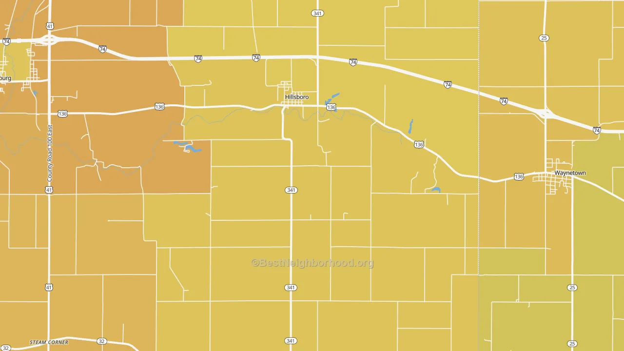 Map of the best neighborhoods in the Hillsboro area, with better matches in green and worse matches in red