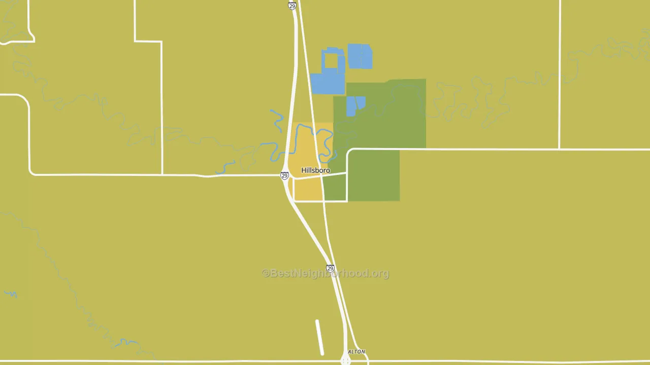 Map of the best neighborhoods in the Hillsboro area, with better matches in green and worse matches in red