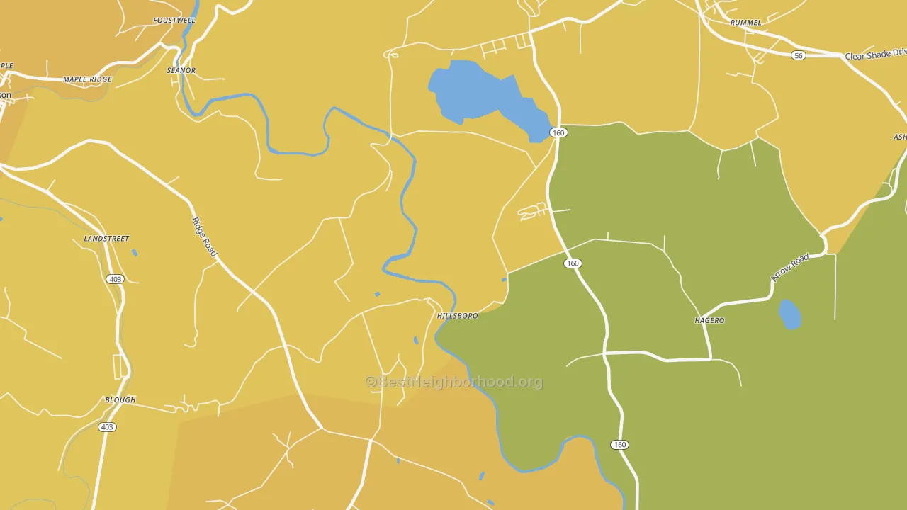Map of the best neighborhoods in the Hillsboro area, with better matches in green and worse matches in red