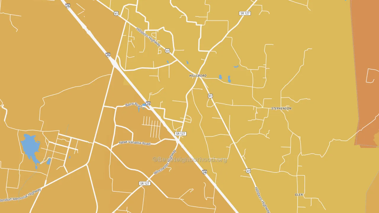Map of the best neighborhoods in the Hillsboro area, with better matches in green and worse matches in red