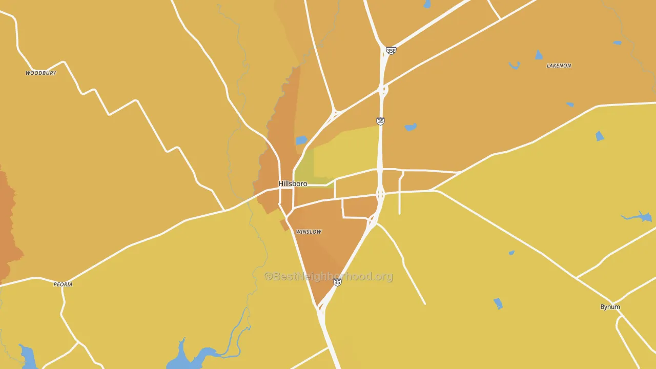 Map of the best neighborhoods in the Hillsboro area, with better matches in green and worse matches in red