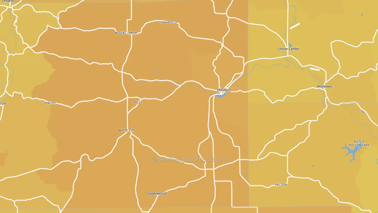 Map of the best neighborhoods in the Hillsboro area, with better matches in green and worse matches in red
