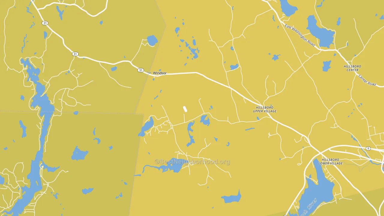 Map of the best neighborhoods in the Hillsborough Upper Village area, with better matches in green and worse matches in red
