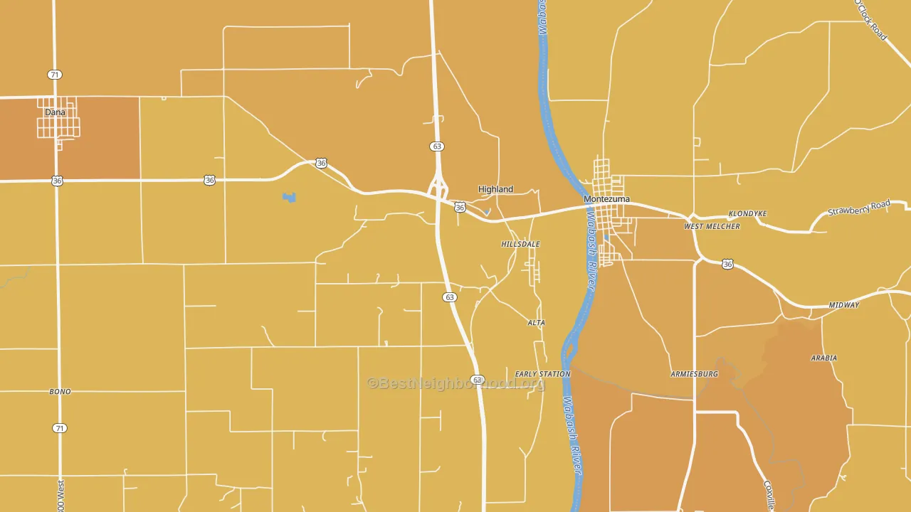 Map of the best neighborhoods in the Hillsdale area, with better matches in green and worse matches in red