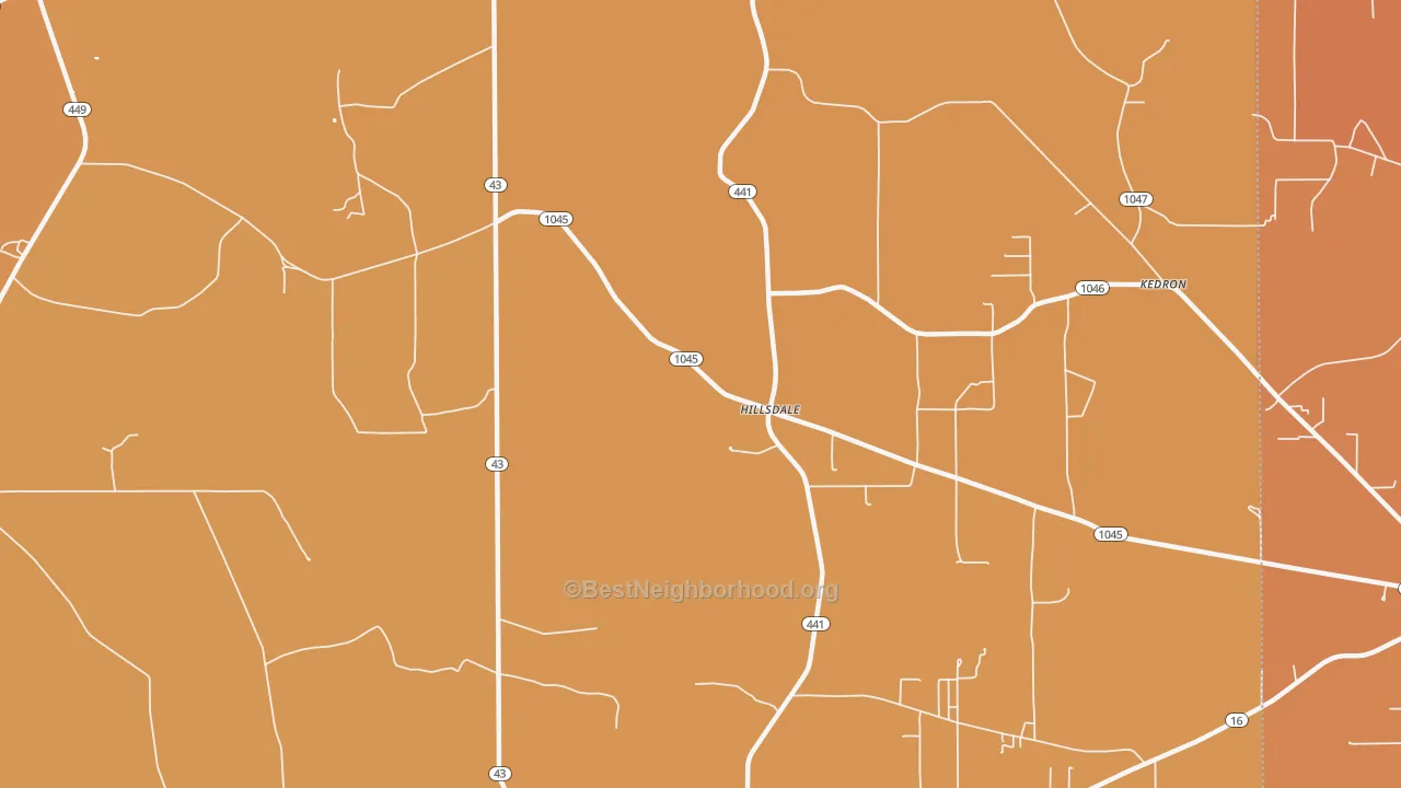 Map of the best neighborhoods in the Hillsdale area, with better matches in green and worse matches in red