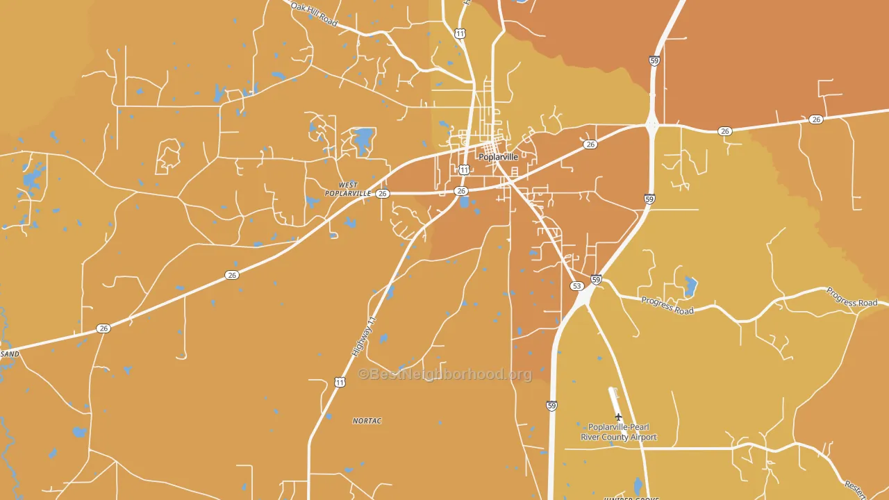 Map of the best neighborhoods in the Hillsdale area, with better matches in green and worse matches in red