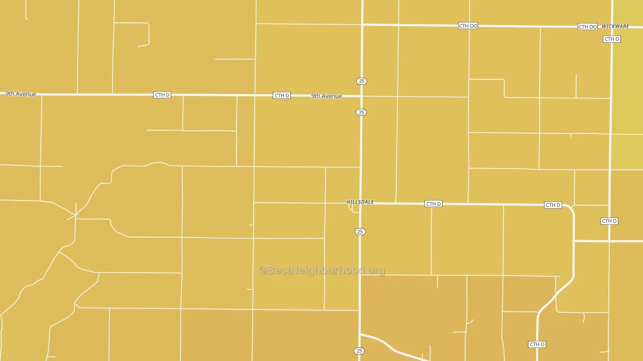 Map of the best neighborhoods in the Hillsdale area, with better matches in green and worse matches in red