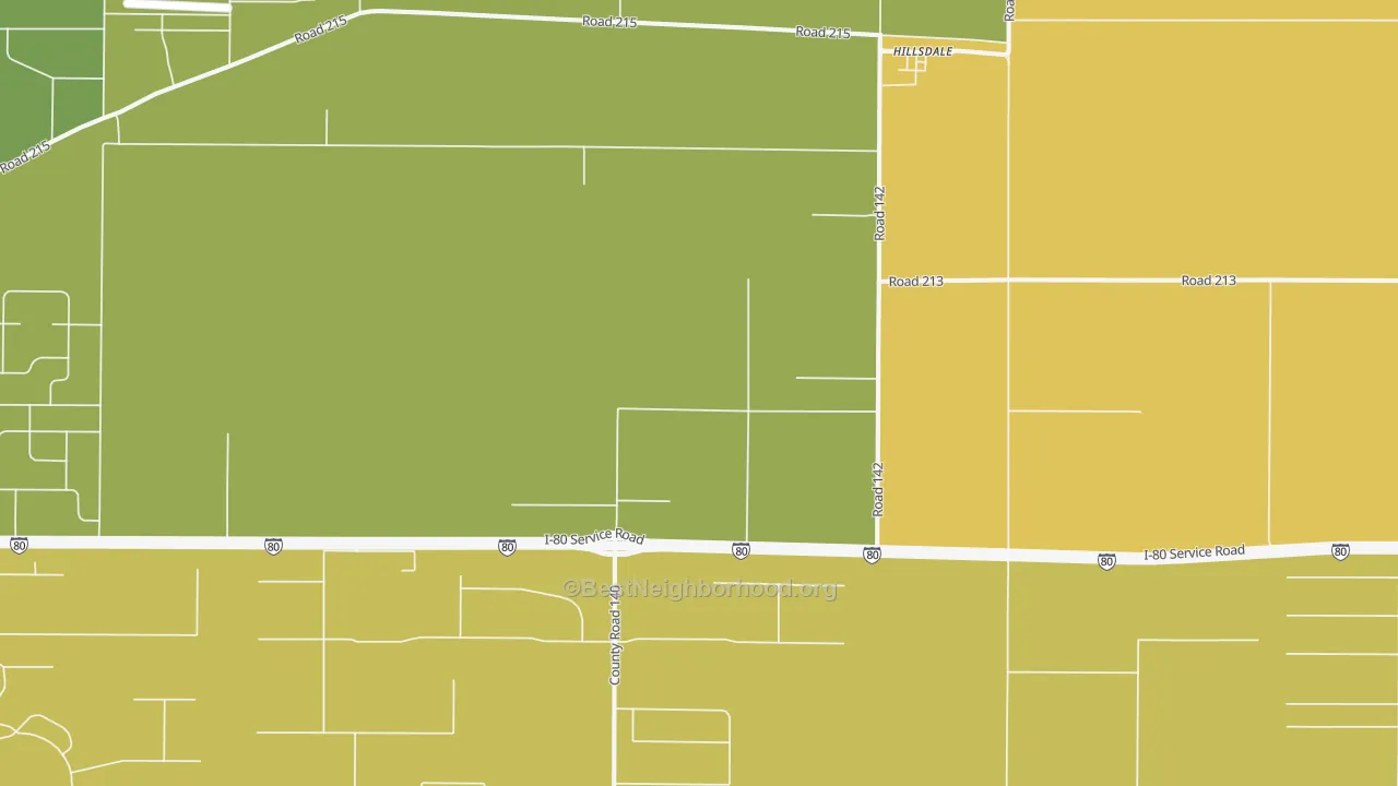 Map of the best neighborhoods in the Hillsdale area, with better matches in green and worse matches in red