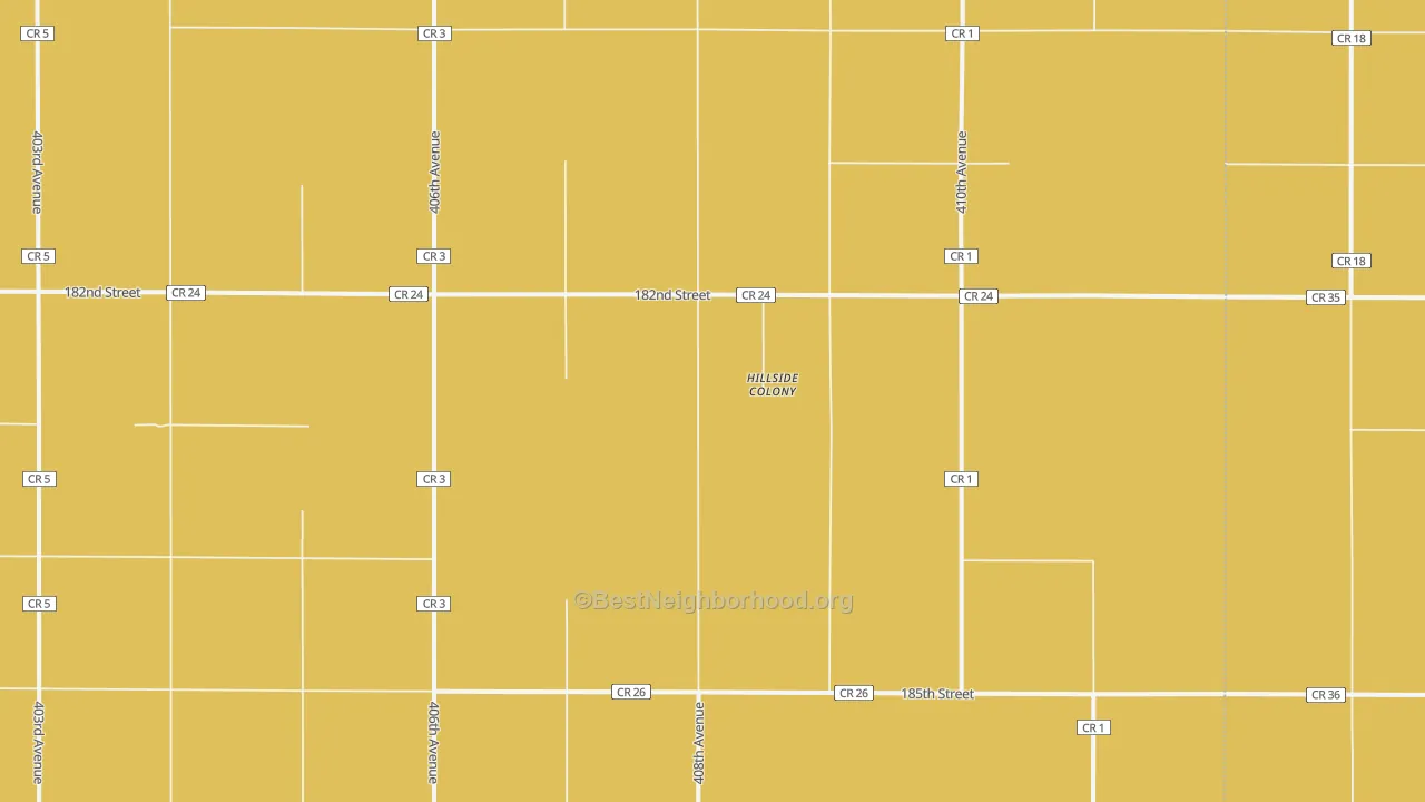 Map of the best neighborhoods in the Hillside Colony area, with better matches in green and worse matches in red