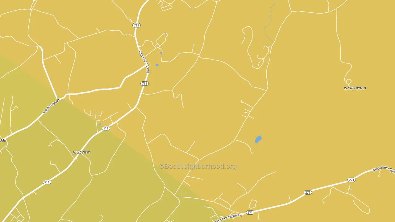Map of the best neighborhoods in the Hillsview area, with better matches in green and worse matches in red