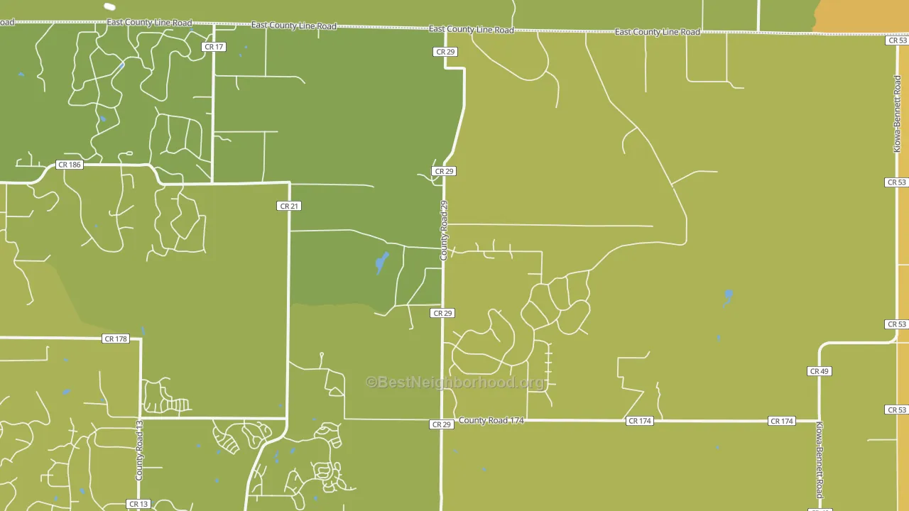 Map of the best neighborhoods in the Hilltop area, with better matches in green and worse matches in red