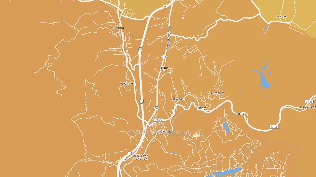 Map of the best neighborhoods in the Hilltop area, with better matches in green and worse matches in red
