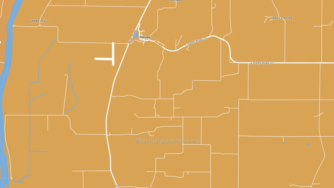 Map of the best neighborhoods in the Hillview area, with better matches in green and worse matches in red