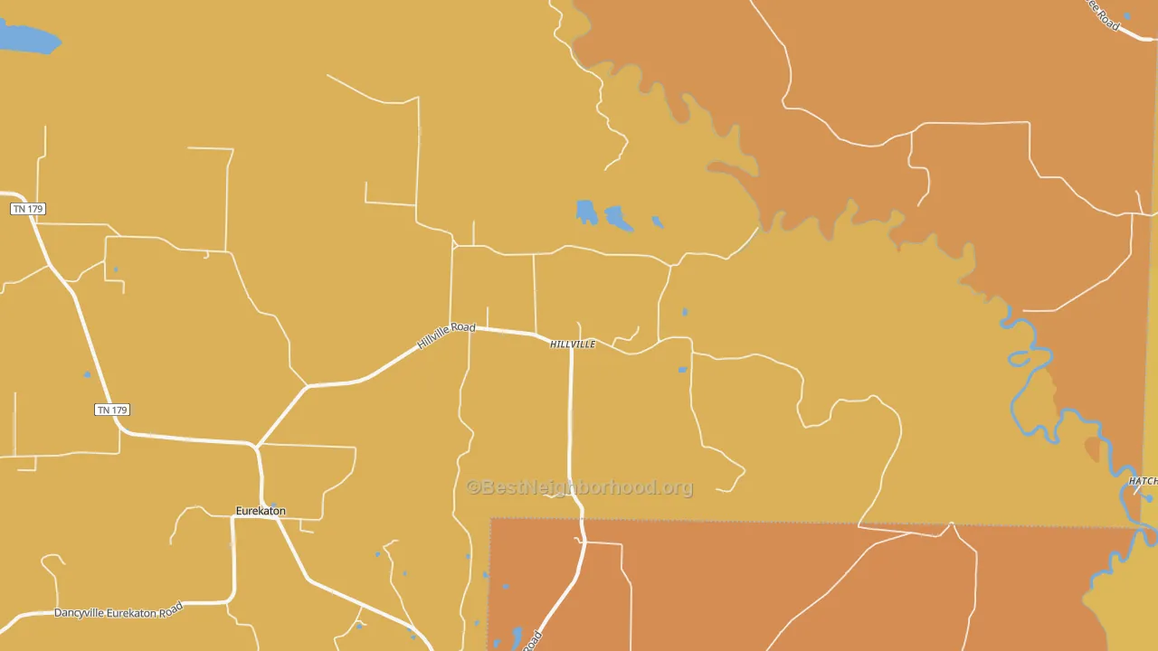 Map of the best neighborhoods in the Hillville area, with better matches in green and worse matches in red