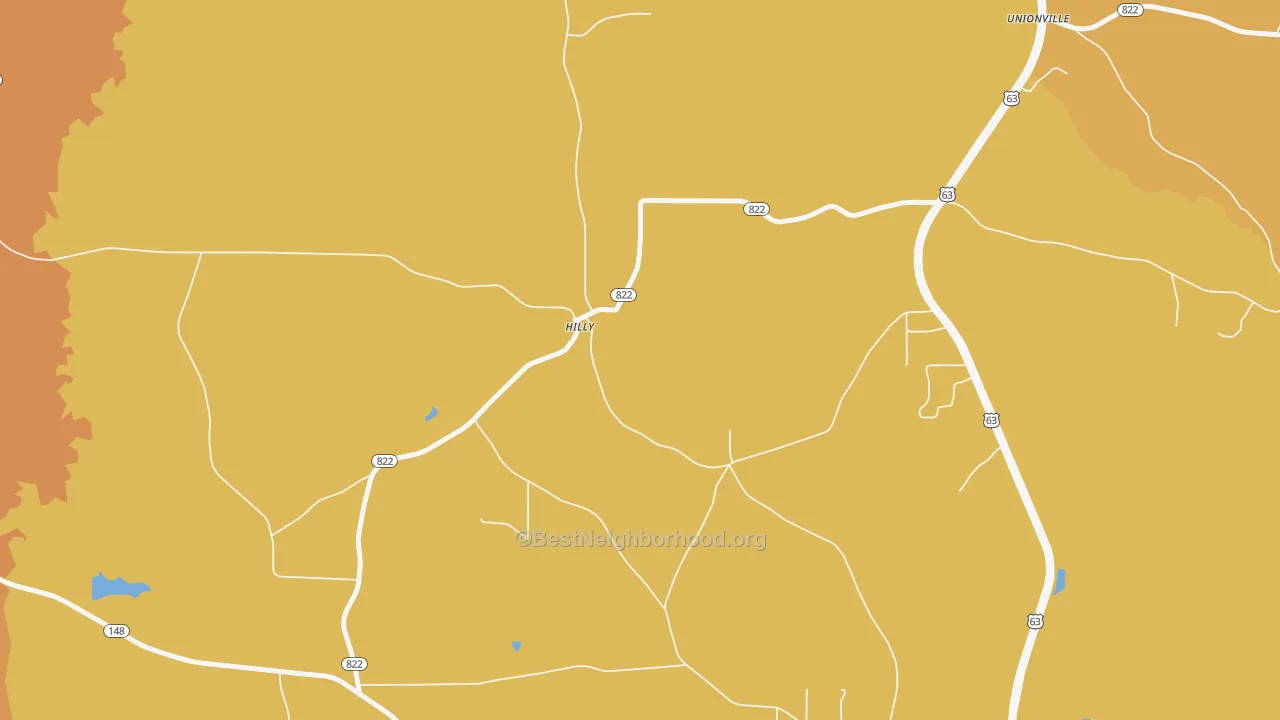 Map of the best neighborhoods in the Hilly area, with better matches in green and worse matches in red