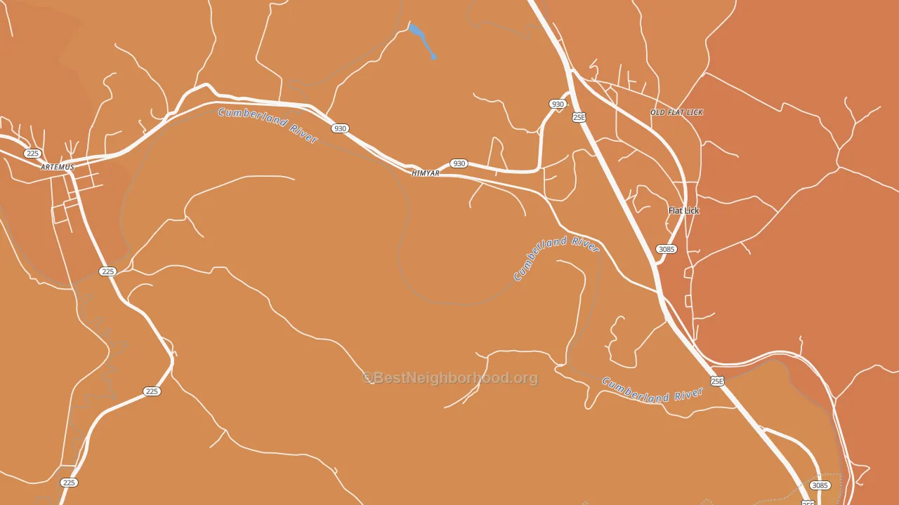 Map of the best neighborhoods in the Himyar area, with better matches in green and worse matches in red