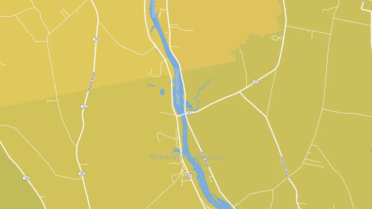 Map of the best neighborhoods in the Hinckley area, with better matches in green and worse matches in red