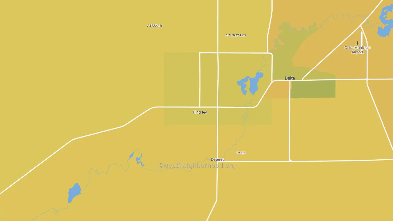 Map of the best neighborhoods in the Hinckley area, with better matches in green and worse matches in red