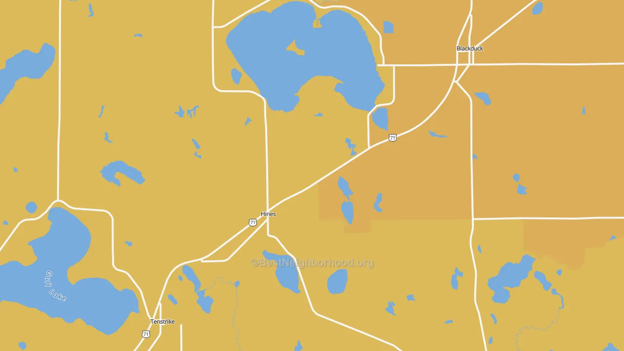 Map of the best neighborhoods in the Hines area, with better matches in green and worse matches in red