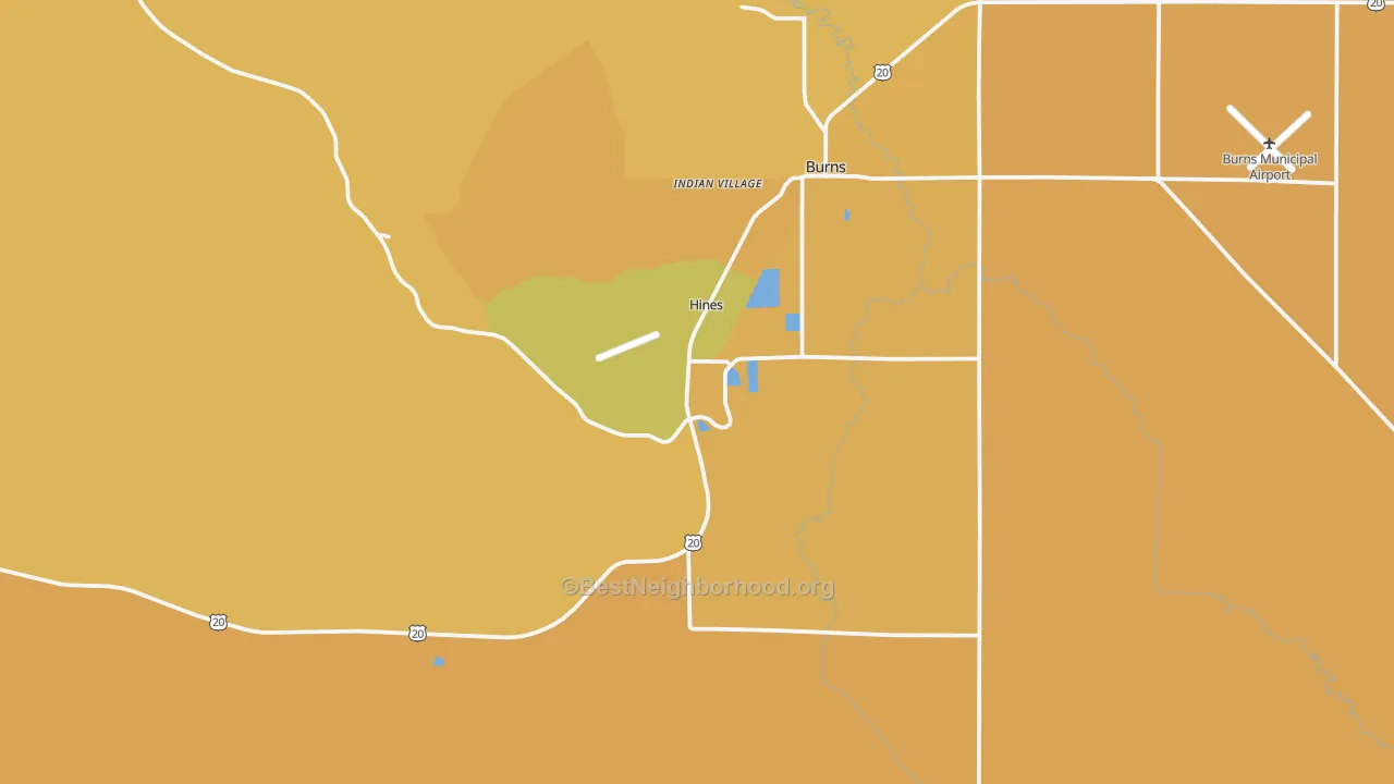 Map of the best neighborhoods in the Hines area, with better matches in green and worse matches in red