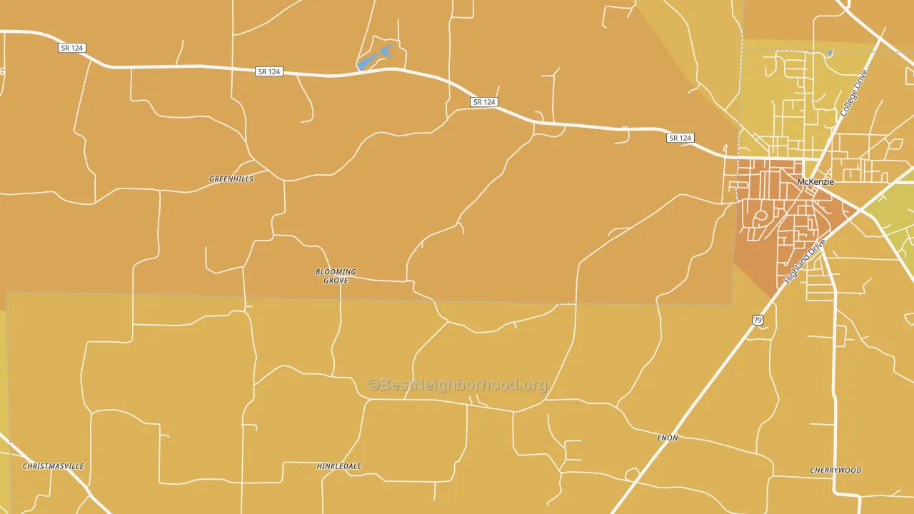 Map of the best neighborhoods in the Hinkledale area, with better matches in green and worse matches in red