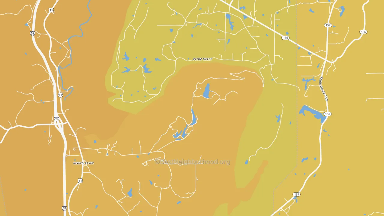 Map of the best neighborhoods in the Hinkles area, with better matches in green and worse matches in red